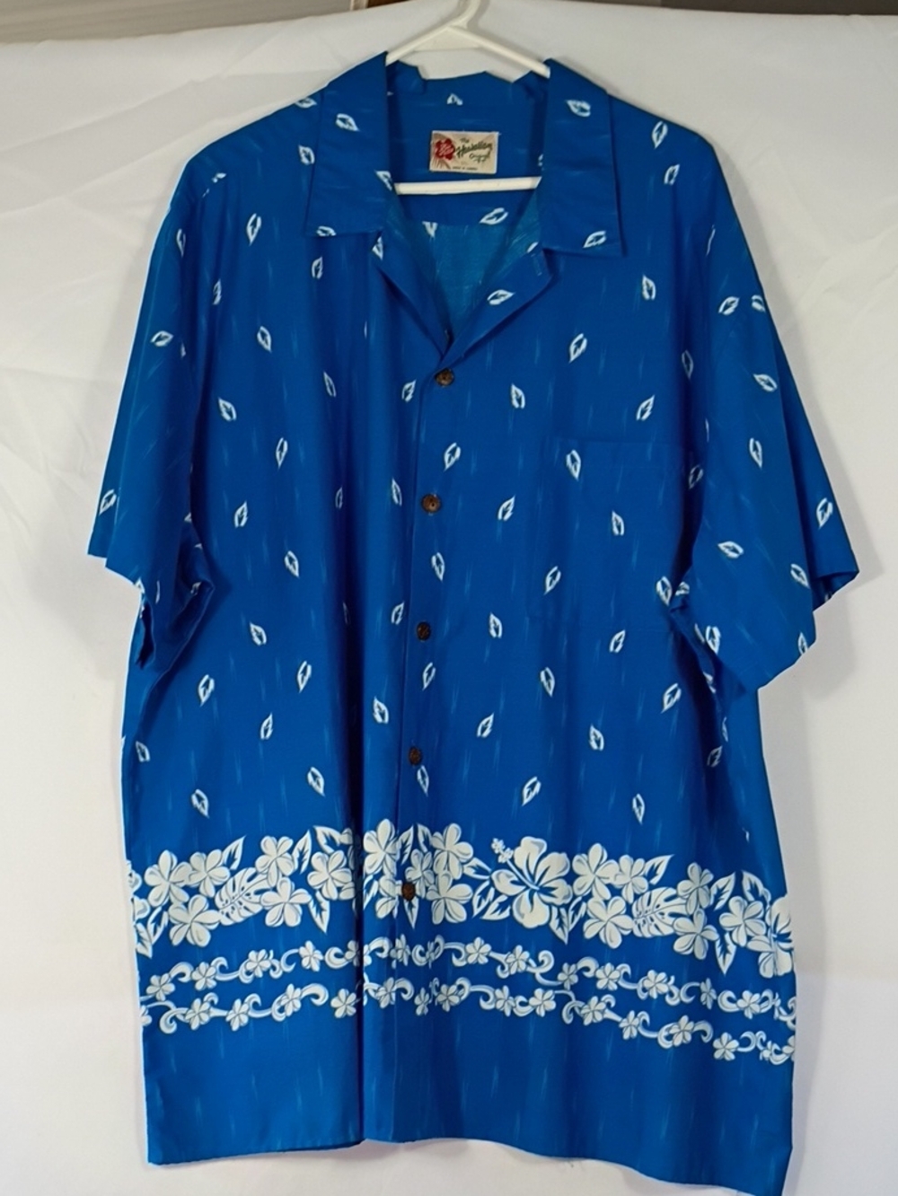 EUC Hilo Hattie's Hawaiian Shirt Blue White Floral Mens Size 3XL Made In USA